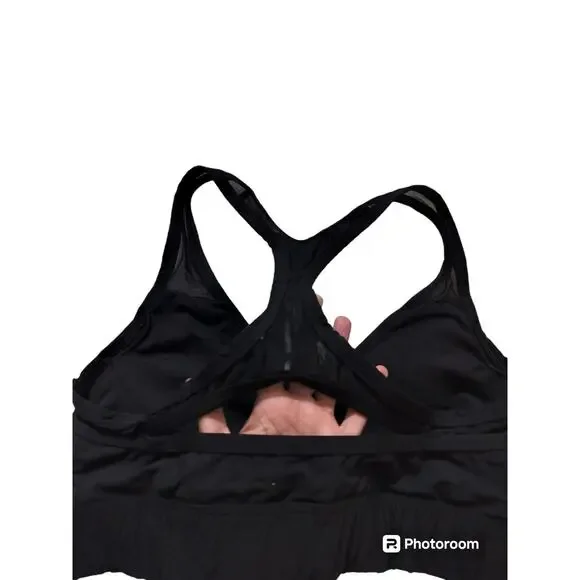 Pink victoria secrets ultimate lightly lined black sports bra wrap meshh size L - Picture 4 of 7